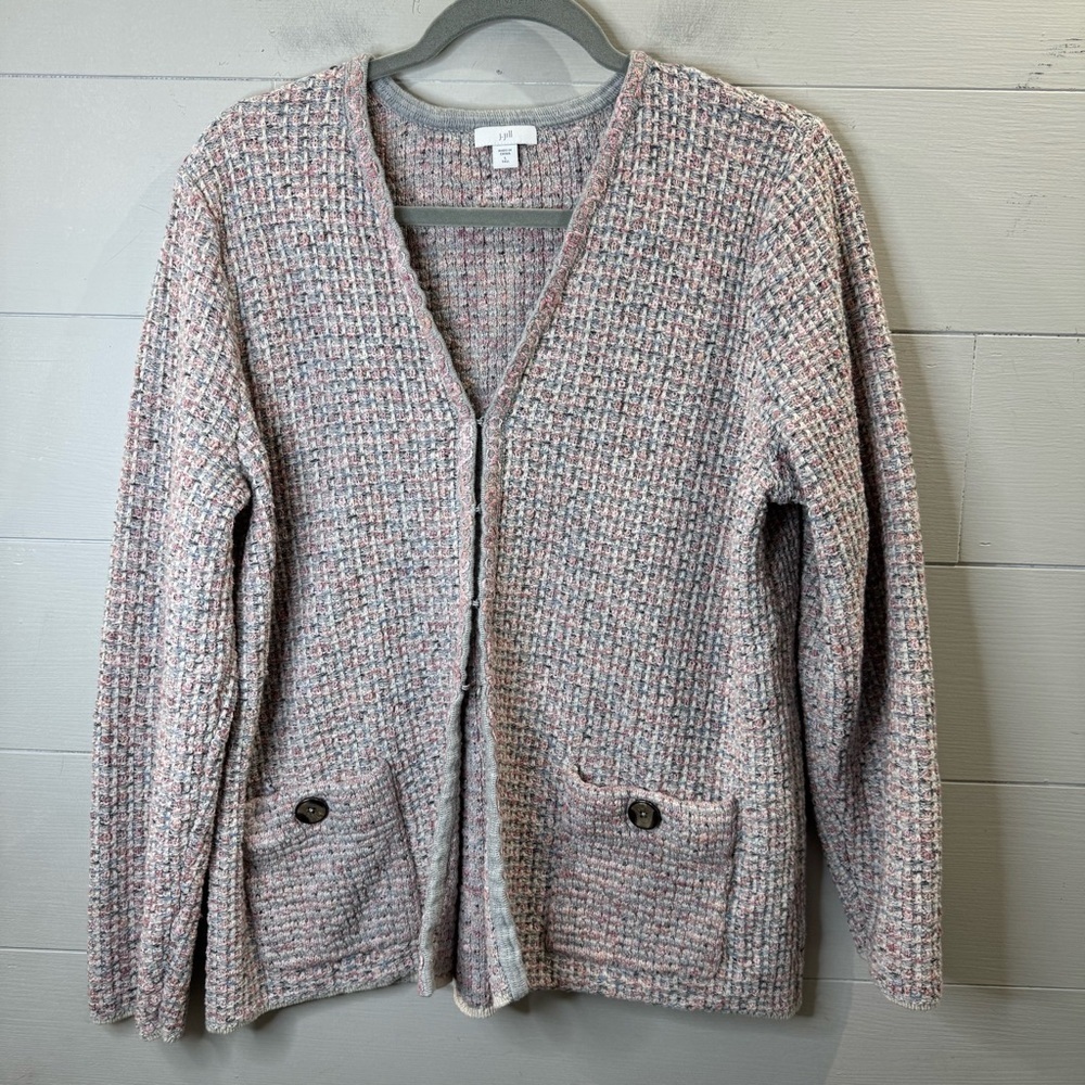 J. Jill Women's Textured Multicolored Cardigan Sweater Size Large Tall